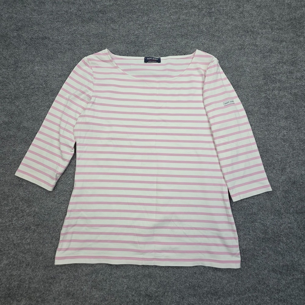 Saint James Shirt Womens Small (17" Chest) Pink Stripe 3/4 Sleeve EUC